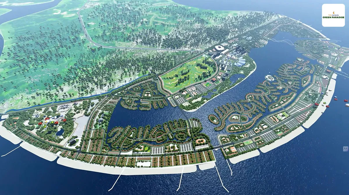 Phối cảnh tổng thể đại đô thị lấn biển Vinhomes Green Paradise Cần Giờ nhìn từ phía biển