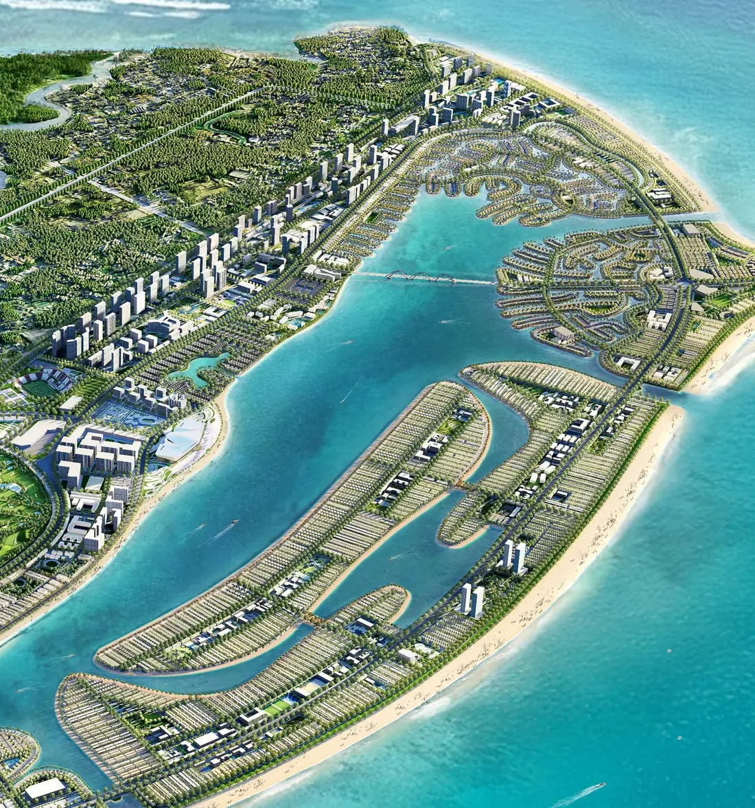Ảnh phối cảnh bán đảo lấn biển Vinhomes Green Paradise Cần Giờ nhìn từ trên cao, nơi đặt phân khu Imperia Green Paradise
